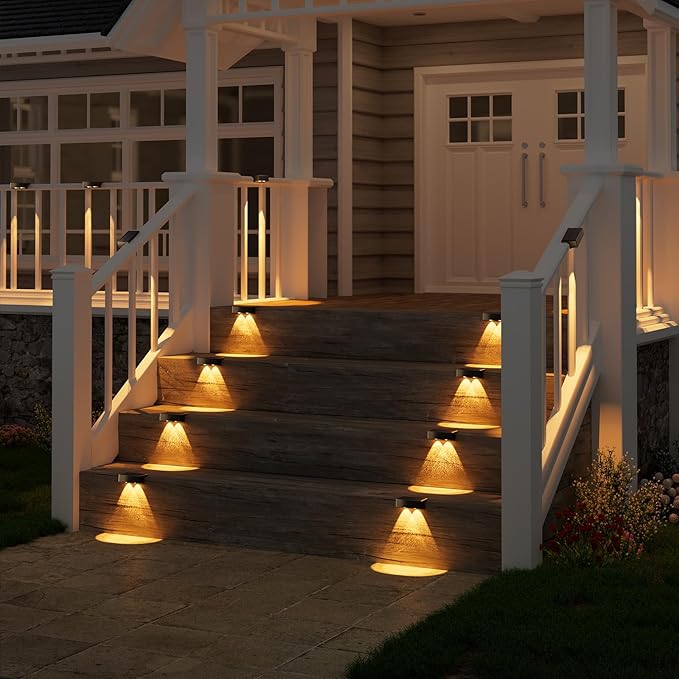 VOLISUN Solar Deck Lights 8 Pack, Warm White, Cool White and RGB Color Glow LED Large Size Lamp, IP65 Waterproof Solar Fence Lights Outdoor for Step, Patio, Fence, Railing, Wall, Stairs