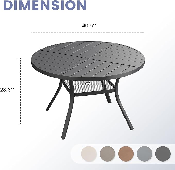 VICLLAX 40.6" Round Outdoor Table, Patio Dining Table for 4 with Umbrella Hole for Garden Lawn Deck Backyard, Black