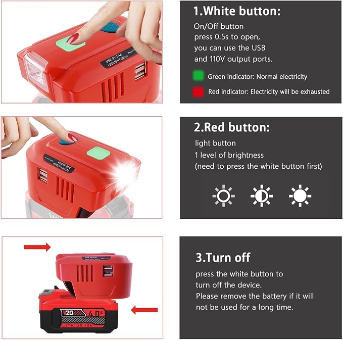 Power Inverter for Craftsman 20V Battery,for Craftsman 150W Portable Power Supply Inverter,DC 20V to AC 120V Power Inverter for Craftsman w/AC Outlet & LED Light (No Battery)