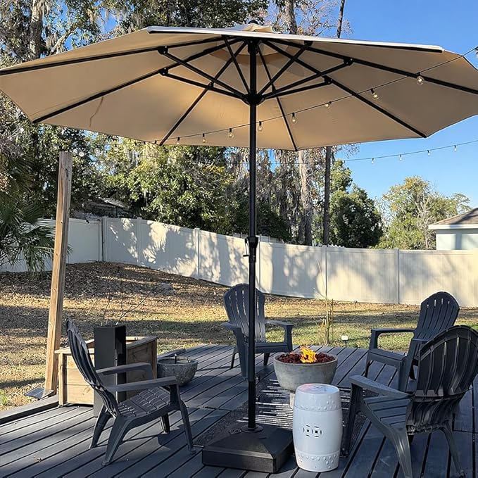 PURPLE LEAF 11' Round Patio Umbrella Outdoor Table Umbrella Aluminum Frame Market Umbrella Sun Umbrella with 8 Sturdy Ribs for Garden Deck Lawn & Pool Beige