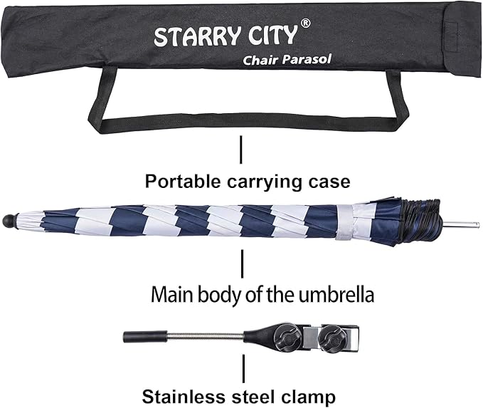 Beach Chair Umbrella with Universal Clamp,360° Adjustable Sunshade Umbrella,Clip on Parasols for Patio,Wheelchairs,Golf Carts