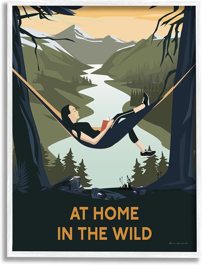 Stupell Industries Home In Wild Mountainside River Landscape Hammock Girl, Design by Omar Escalante
