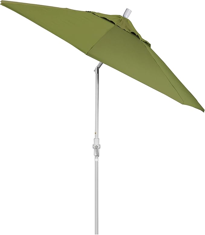 California Umbrella 9' Round Aluminum Market Umbrella, Crank Lift, Collar Tilt, White Pole, Pacifica Pacific Blue