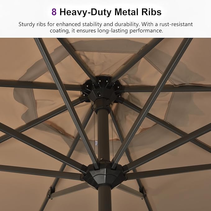 PURPLE LEAF 12' x 9' Rectangle Patio Market Umbrella with Base Outdoor Table Umbrellas Aluminum Frame Sun Shade with 8 Sturdy Ribs for Garden Deck Lawn Pool Taupe