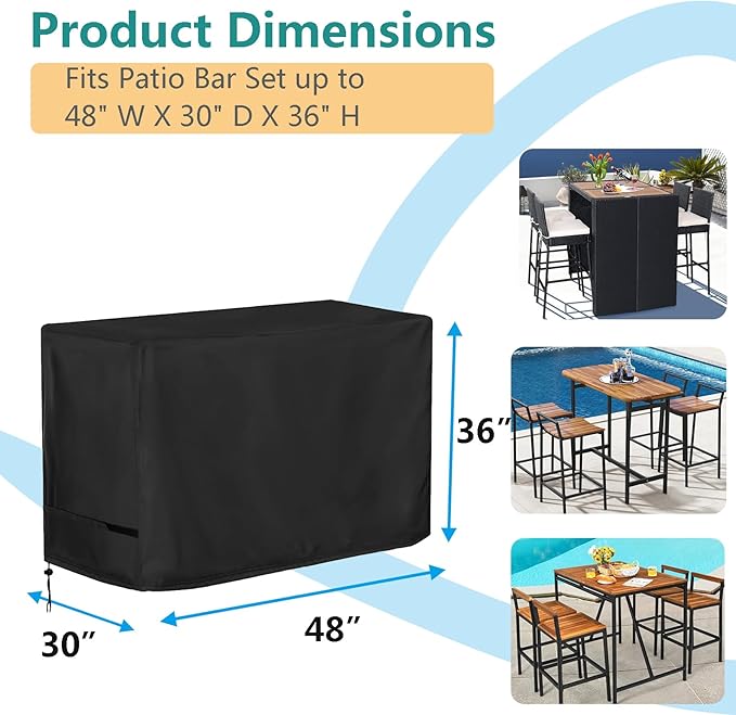 Oslimea Patio High Top Dining Set Cover, Outdoor Table and Chairs Cover for 5-Piece Bar Height Rattan Set/Patio Bar Height Wicker Furniture, 48"L x 30"W x 36"H