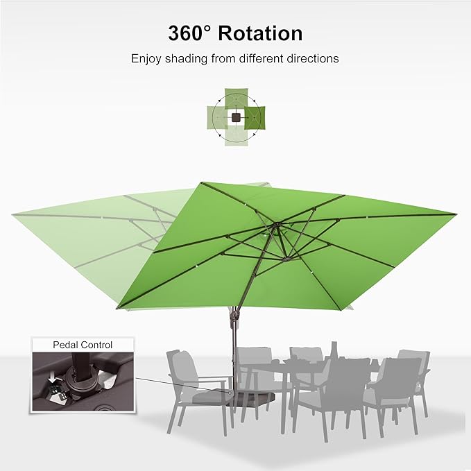 PURPLE LEAF 10' X 13' Patio Cantilever Umbrella with Base Rectangle Umbrella Outdoor with Aluminum Offset Antique Bronze Hanging and 360° Rotation for Pool Garden Deck Patio, Green