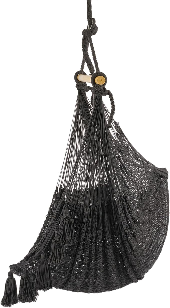 Novica Ocean Seat in Black Cotton Hammock Swing (Single)