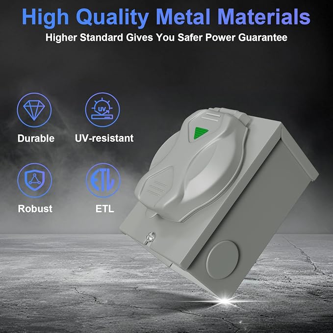 30 Amp Generator Inlet Box Pre-Drilled, NEMA L14-30P 30A 125V/250V Generator Power Inlet Box for 4 Prong Generator Cord ETL Listed, Waterproof Dust Proof for Outdoor Use