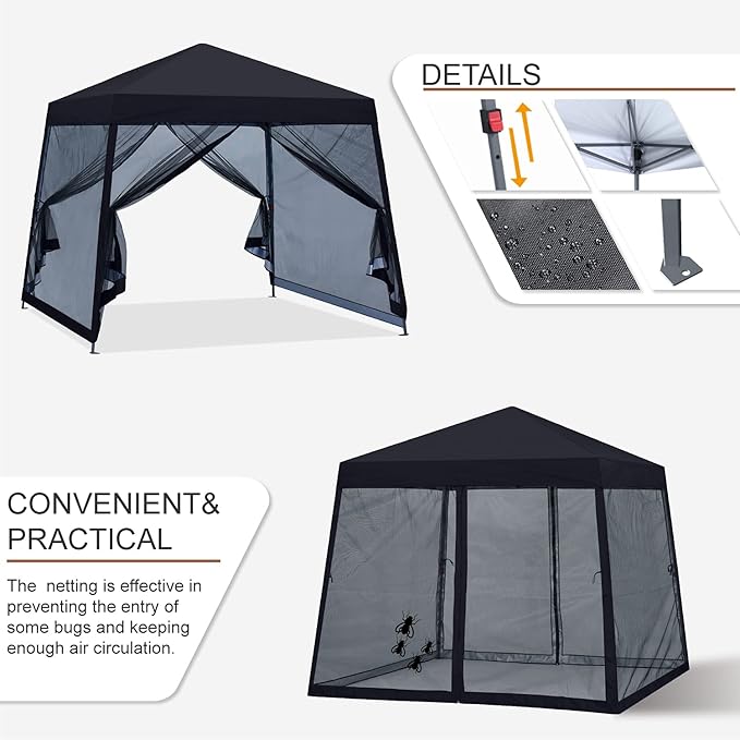 MASTERCANOPY Pop Up Gazebo Canopy with Mosquito Netting (11x11, Black)