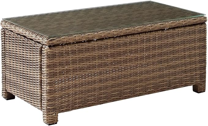 Crosley Furniture Bradenton 5-Piece Outdoor Loveseat Patio Furniture Set, Wicker Conversation Sets for Porch, Brown with Sangria Cushions