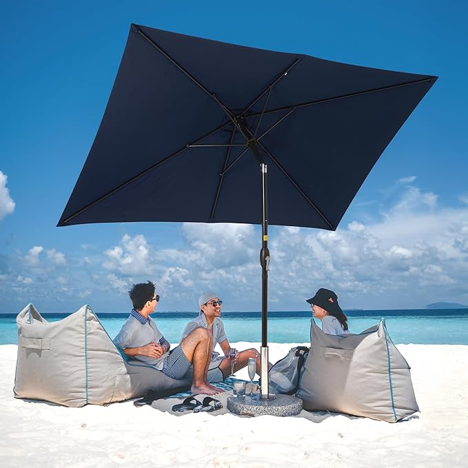 Kiss the Water 6.5' x 10' Patio Umbrella, Rectangular Outdoor Umbrella, Metal Pole Pool Umbrella with Crank and Push Button Tilt, Large Patio Umbrella with Polyester Canopy