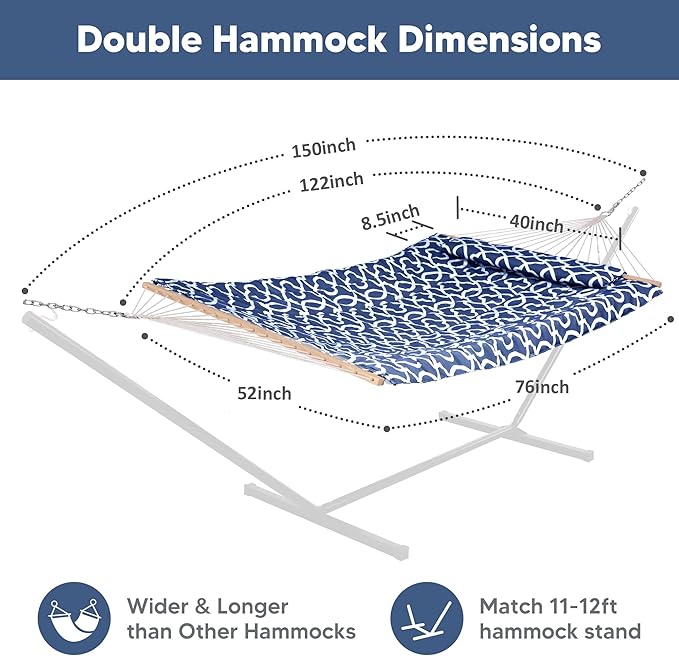 SUNCREAT Hammocks Replacement Hammock for Stand, 475 lbs Capacity, Two Person Backyard Hammock with Pad for Outside, Dark Gray Pattern