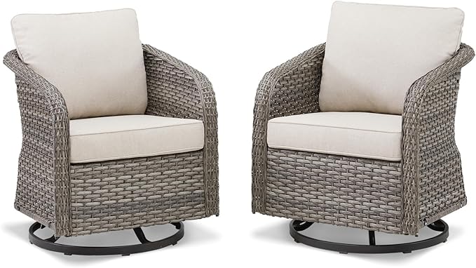 Belord Swivel Outdoor Rocker Patio Chairs - Outdoor Swivel Rocking Chairs Set of 2, Wicker Chair Outdoor Patio Furniture Sets with Removable Cover Thick Cushions for Porch Balcony Deck Grey/Beige