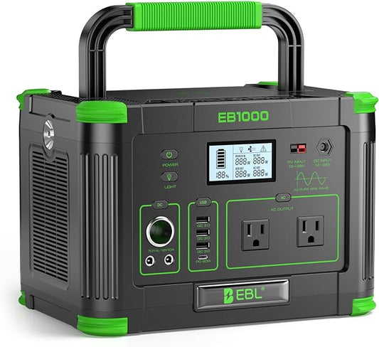 EBL Portable Power Station 1000W Solar Generator 999Wh Fast Charging Backup Battery with 10W Wireless Charging & Multiple Ports for Camping, Home Backup, RV & Off-Grid