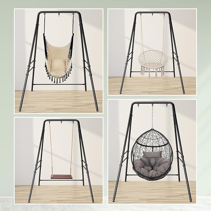 Portable Hammock Stand for Patio, Garden, Balcony & Home - Durable Iron Construction, Supports Most Hammock Chairs, 38mm Thick Pipes, Foldable Design, Quick Setup, No Tools Needed, Black