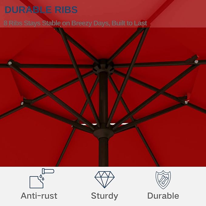 9ft 2-Tiers Patio Umbrella,Outdoor Market Table Umbrella with Push-Button Tilt & Crank | UV Protection,Suit for Backyard,Garden,Pool,Deck(Red)