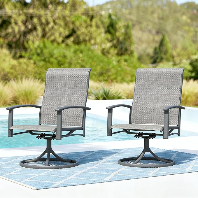 9 Piece Patio Dining Set - Round Patio Table & 8 Swivel Rocking Patio Chairs, Outdoor Patio Furniture with Textilene Fabric High Back Chairs for 8 Person, Gray