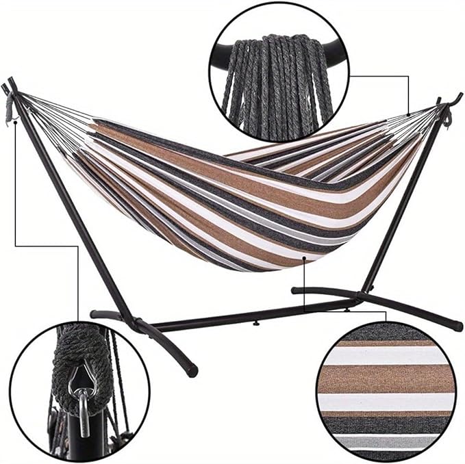 Hammock with Space Saving Steel Stand Included 2 Person Heavy Duty Outside Garden Yard Outdoor Hammocks and Portable Carrying Bag