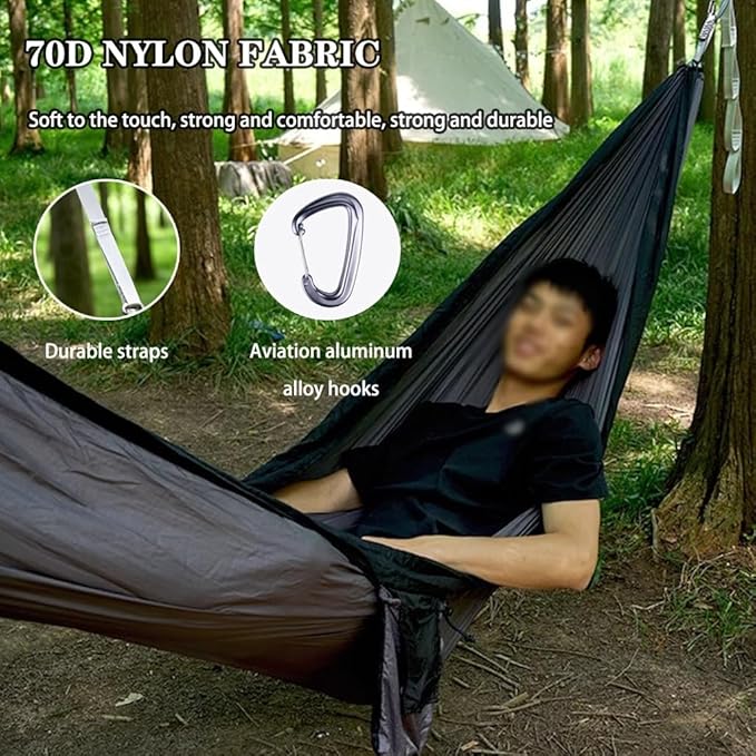 Portable Double Hammock for Park, Outdoor Anti-Rollover Swing with Storage Bag, Beach/Garden/Hiking, Load Bearing 250kg/551.2lbs(Light Green)