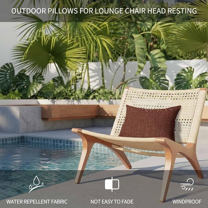 Dark Brown Outdoor Lumbar Pillows 12x20 Set of 2, Farmhouse Burlap Solid Brown Color Modern Linen Texture Waterproof Throw Pillow Covers with Insert, Decorative Support Pillows for Lounge, Chaise