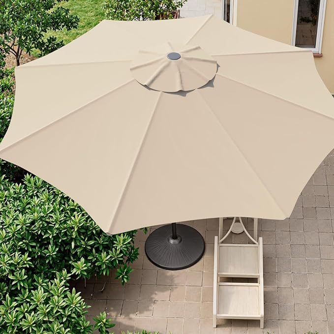 Outdoor Patio Umbrella with One Push Button Tilt and Crank, 8 Sturdy Ribs Market Table Umbrella