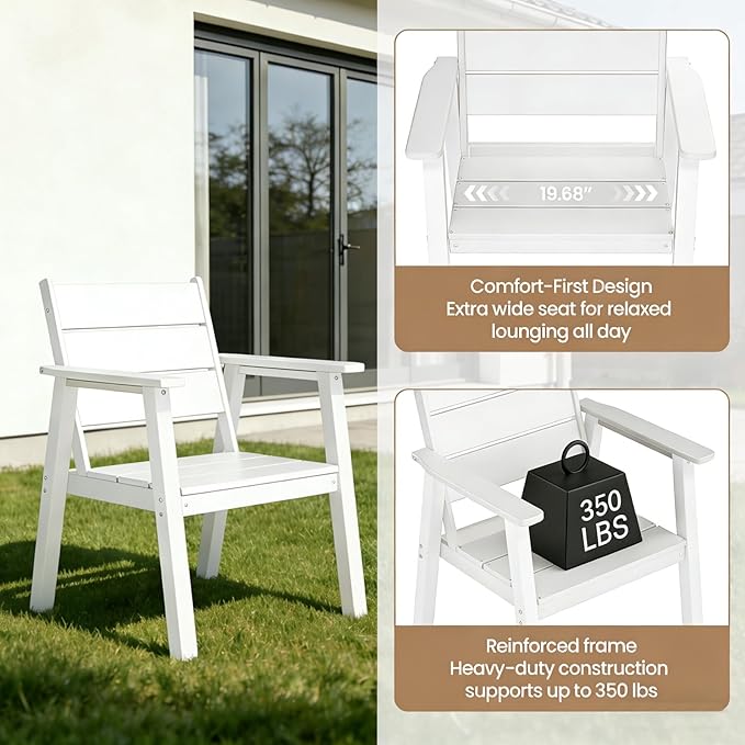 Outdoor Dining Set for 6, 7-Piece Patio Table and Chairs Set, HDPE Outdoor Dining Table and Chairs with Umbrella Hole, All-Weather Dining Furniture Set,White