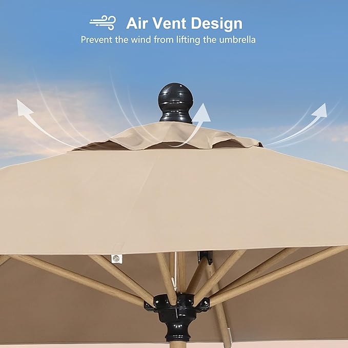 PURPLE LEAF 8' x 8' Square Outdoor Table Umbrella with Base Patio Umbrella Aluminum Market Umbrella with Push Button Tilt & Crank and 8 Ribs Outdoor Umbrella for Pool Backyard Beach, Taupe
