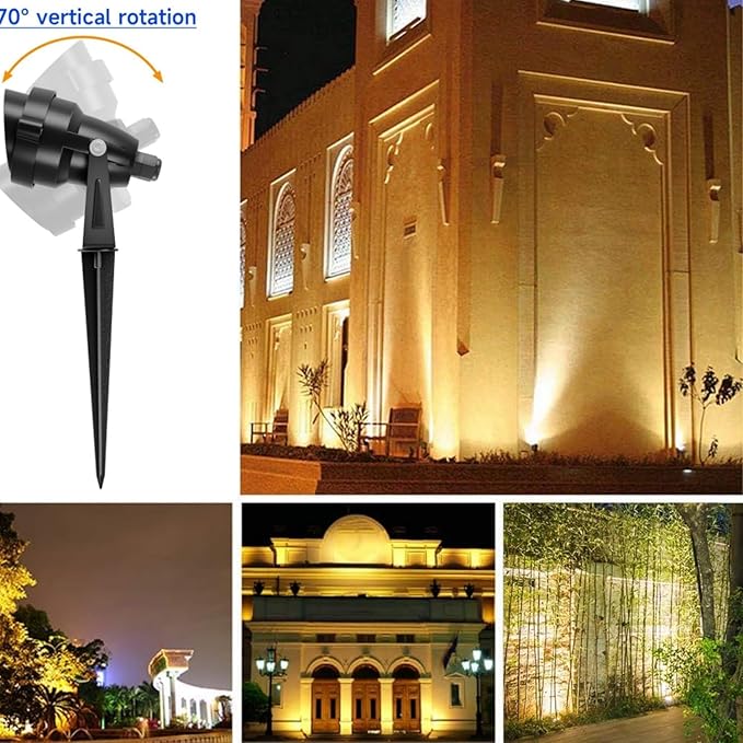 Warm White Outdoor Spot Lights, 10W Waterproof Garden Spotlight COB LED Spotlights with Spiked Stand for Lawn Decorative Lamp 4 Lights