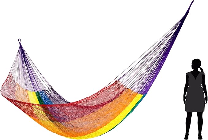 NOVICA Multicolor Rainbow Striped Hand Woven Nylon Mayan 1 Person Rope Hammock, 'Dreaming of Rainbows' (Single)