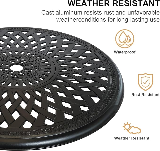 30.31" Patio Dining Table, All-Weather Cast Aluminum Table with 2.36" Umbrella Hole, Outdoor Dining Table for Backyard and Poolside