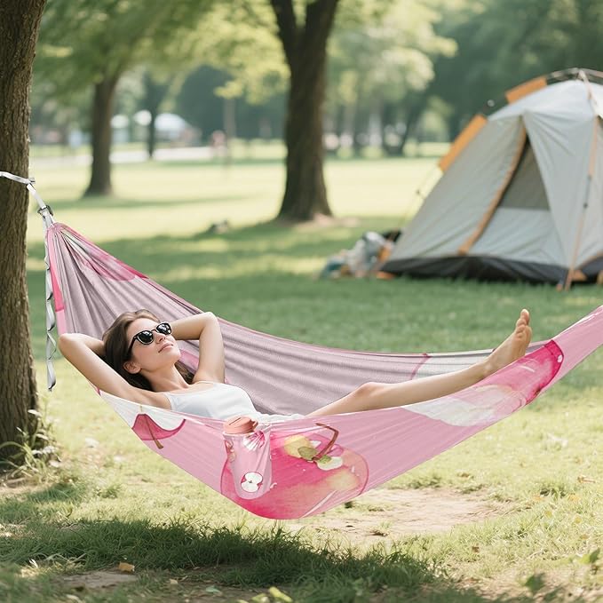 Cute Cartoon Pink Fruit 330lb Capacity Outdoor Hammocks with Portabl Carry Bag Cloth Hammock for Outside Beach Patio Garden jamaca para Patio