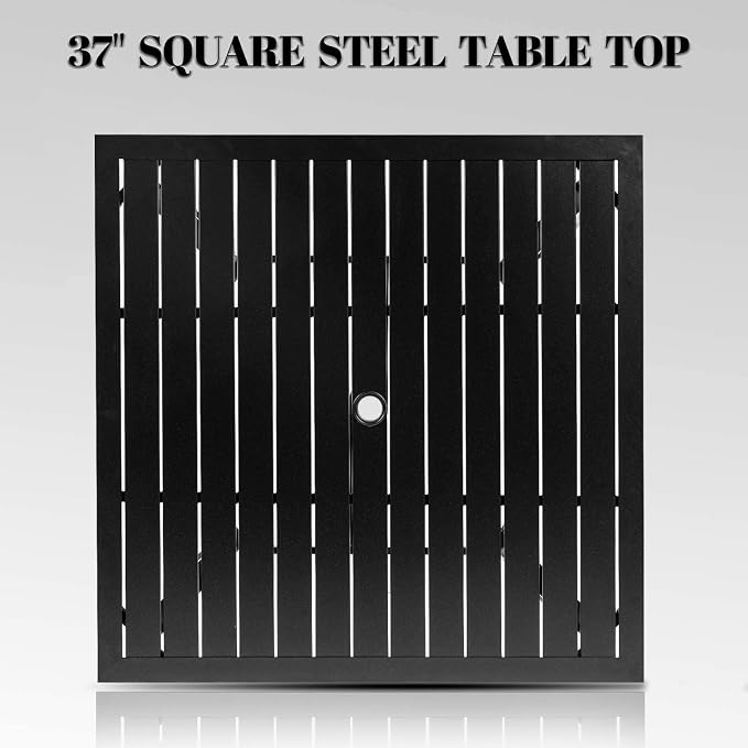 Crownland 5 Piece Patio Dining Set, 4 Swivel Metal Chairs and Square Outdoor Dining Table with 1.57" Umbrella Hole (Metal Tabletop)