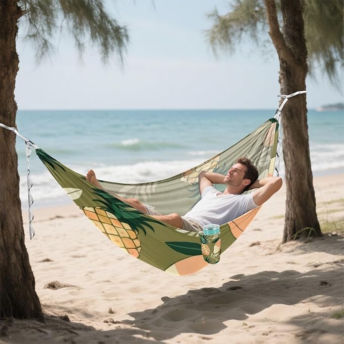 Tropical Fruits Outdoor Hammock with Tree Straps for Outside Patio Garden