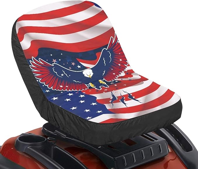Lawn Mower Seat Cover Craftsman American Flag Eagle Print Tractor Accessories Adjustable Durable Tractor Seat Protective Cover for Lawn Mowers & Tractors