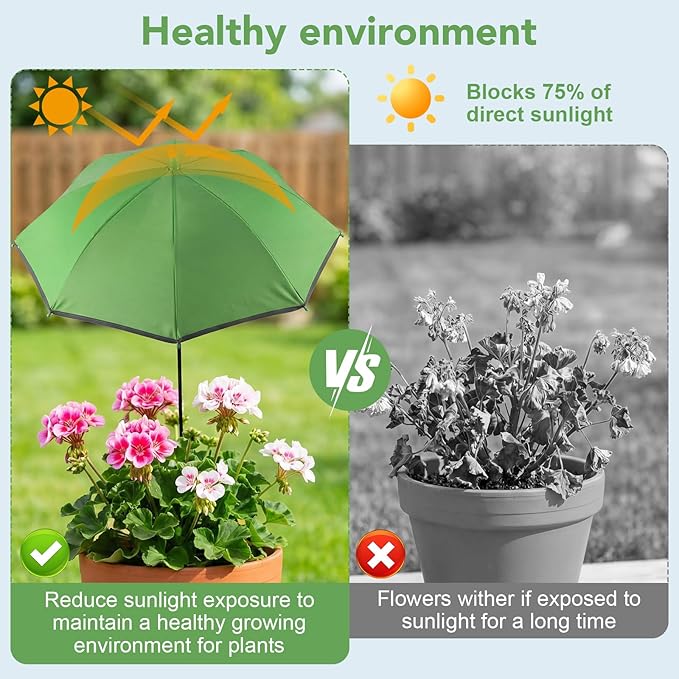 Prudiut Plant Umbrellas for Outdoor Plants, UV Garden Umbrella Shade from Intense Sunlight, Adjustable Height Plant Shade Umbrella with Reflective Strip for Potted Plants, Garden Bed and Flower Pot