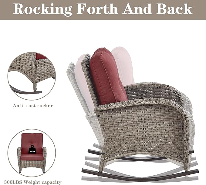 Belord 5 Pieces Patio Furniture Set with 50000 BTU Propane Fire Pit Table, All-Weather Patio Rocking Chairs, Loveseat Glider and Side Table for Outdoor Conversation Deck Poolside Backyard