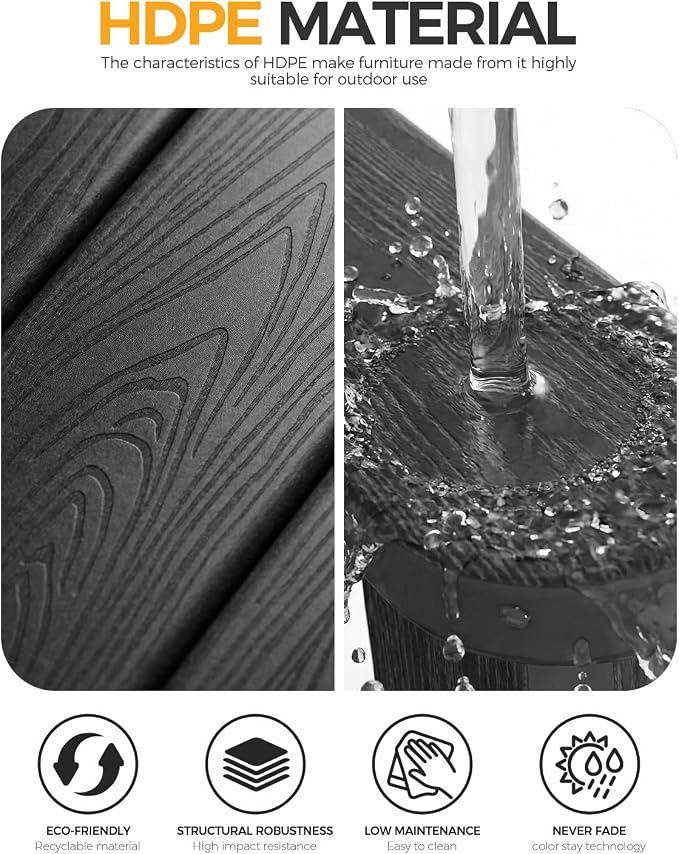 nevilywood 3-Piece HDPE Adirondack Chair Set, 2 Stackable Chairs Coffee Table, All-Weather Wood Grain, Patio Garden Backyard,Black