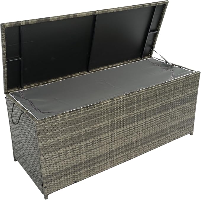 220 Gallon Patio Storage Box, Outdoor Wicker Storage Box with Waterproof Lining Bag and Lid, Storage Bin for indoor, outdoor, deck, garden, patio, porch, poolside (113 Gallon)