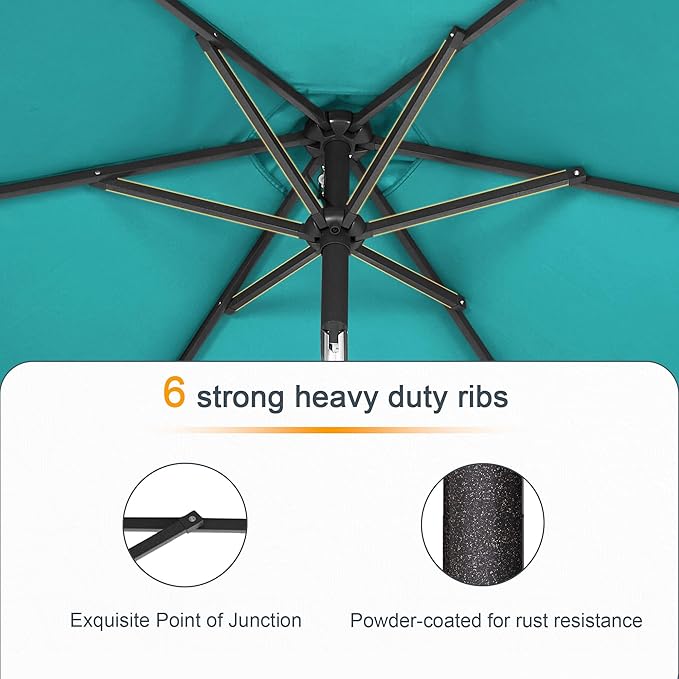 7.5ft Outdoor Umbrella Patio Umbrella with Solar Lights,18 LED Lighted Table Market Outdoor Umbrella, 2-Year-Non-Fading, for Pool, Deck, Garden,Backyard