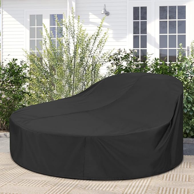 SunPatio Outdoor Daybed Cover Waterproof 88 Inch, Round Daybed Protector Patio Canopy Sofa Cover with Taped Seam and Air Vent, 88" L x 85" W x 16"/35" H, All Weather Protection, Black