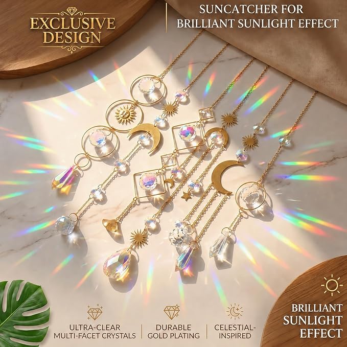 6Pieces Colorful Crystals Suncatcher Hanging Sun Catcher with Chain Pendant Ornament Crystal Balls for Window Home Garden Christmas Day Party Wedding Decoration