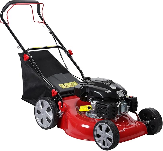 Self Propelled Gas Lawn Mower, 141cc Gas Engine Walk-BehindLawn Mower Cordless Walk-Behind Lawns Mowers with 20 Inches Blade 50L Grass Tank Big Wheels Red