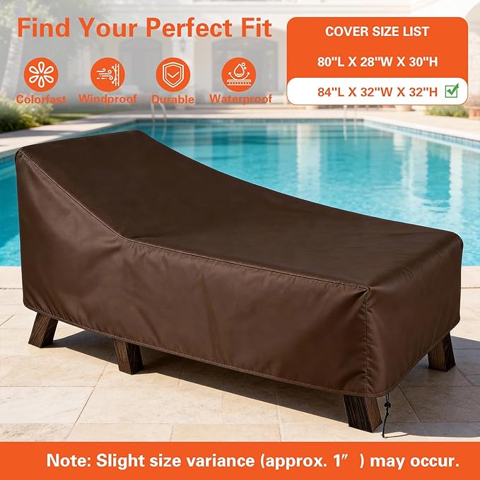 3 Pack Patio Chaise Lounge Chair Covers, Waterproof Patio Lounge Chair Covers 84x32x32 Inch with Storage Bags High-Tension Drawcord, All Weather Waterproof Anti-UV No Fading for Outdoor Lawn Furniture