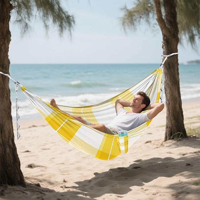 Valentine Plaids Checkered Yellow 330lb Capacity Hammocks Backyard Hammock for Camping Travel Accessories Base de hamaca para adultos