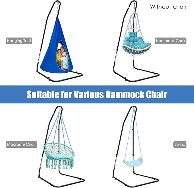 S AFSTAR Hammock Chair Stand Only, Hanging Hammock Stand with 9 Adjustable Height from 77”-93”, Heavy-Duty Steel Stand Only, 330 LBS Load Capacity, Only Hammock Swing Stand for Indoor Outdoor, Black