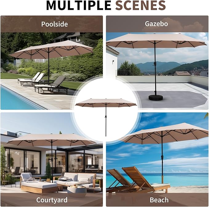 13 ft Patio Umbrella with Base, Large Rectangle Outdoor Umbrella with Matching Stand, Strap, Crank, Blue