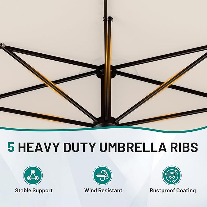 AreShark 9FT Half Patio Umbrella, Outdoor Wall Umbrella with Crank & 5 Sturdy Ribs, Table 1/2 Umbrella Patio for Garden, Deck, Balcony and Pool, Cream White