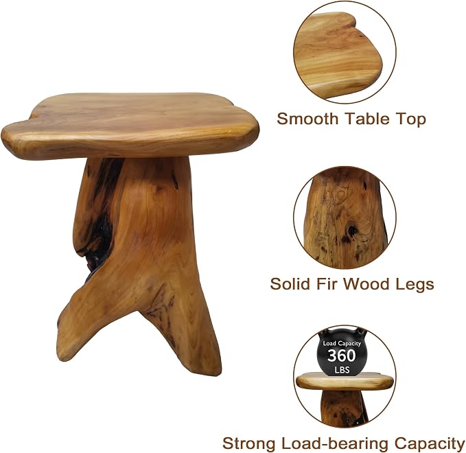 Brefhome 18.9" Tall Cedar Tree Stump Stool, Natural Wood Side Table, Hand-Carved Live Edge End Table, Unique Rustic Plant Stand for Living Room, Patio, Garden