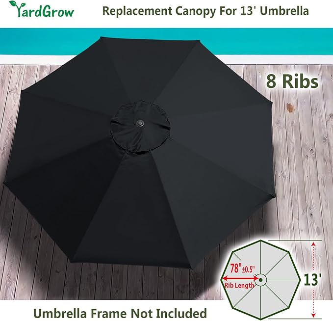 YardGrow 13ft 8 Ribs Umbrella Canopy Replacement for Patio Umbrella, Canopy ONLY, Frame NOT Included