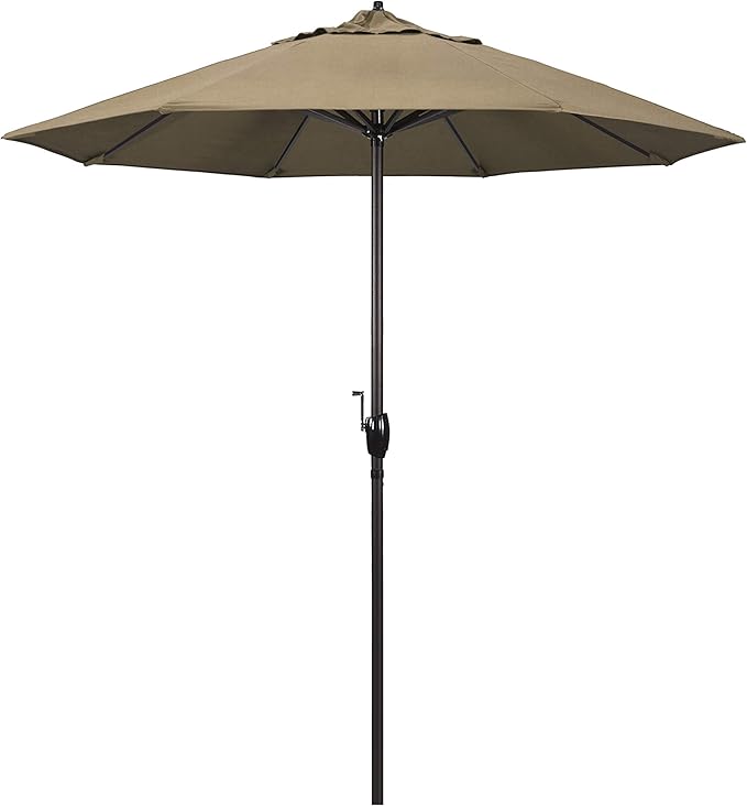 California Umbrella 7.5' Round Sunbrella Aluminum Outdoor Deck, Pool or Patio Umbrella, Crank Lift, Auto Tilt, Bronze Pole, Heather Beige